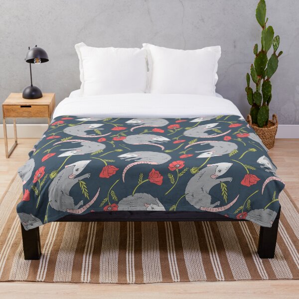 Item preview, Possums and Poppies – Cute Opossum Floral Pattern designed and sold by musingtreeart.