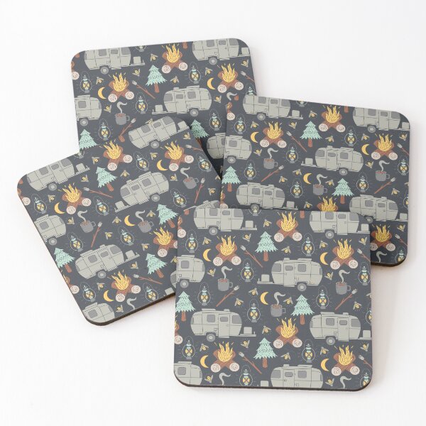 Item preview, Retro RV Camping Pattern – Cozy Campfire & Firefly Night designed and sold by musingtreeart.