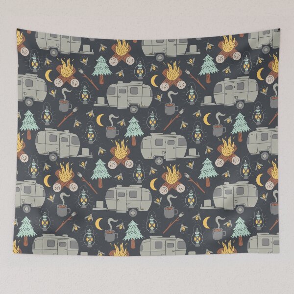 Item preview, Retro RV Camping Pattern – Cozy Campfire & Firefly Night designed and sold by musingtreeart.