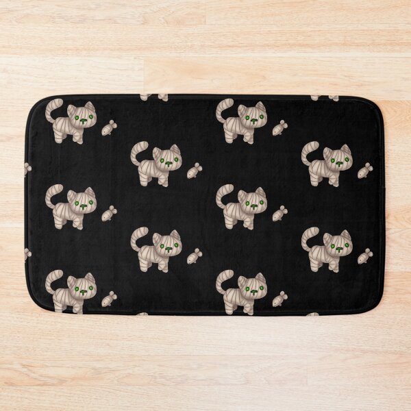 Item preview, Creepy and cute Halloween mummy cat, with glowing green eyes, chasing a fish treat, in beige designed and sold by katecheerycake.