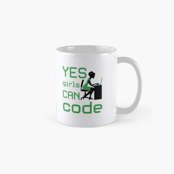 Vista previa del artículo con la obra «Yes Girls Can Code Coder Codificación Programador Programación», diseñado y vendido por jaygo.