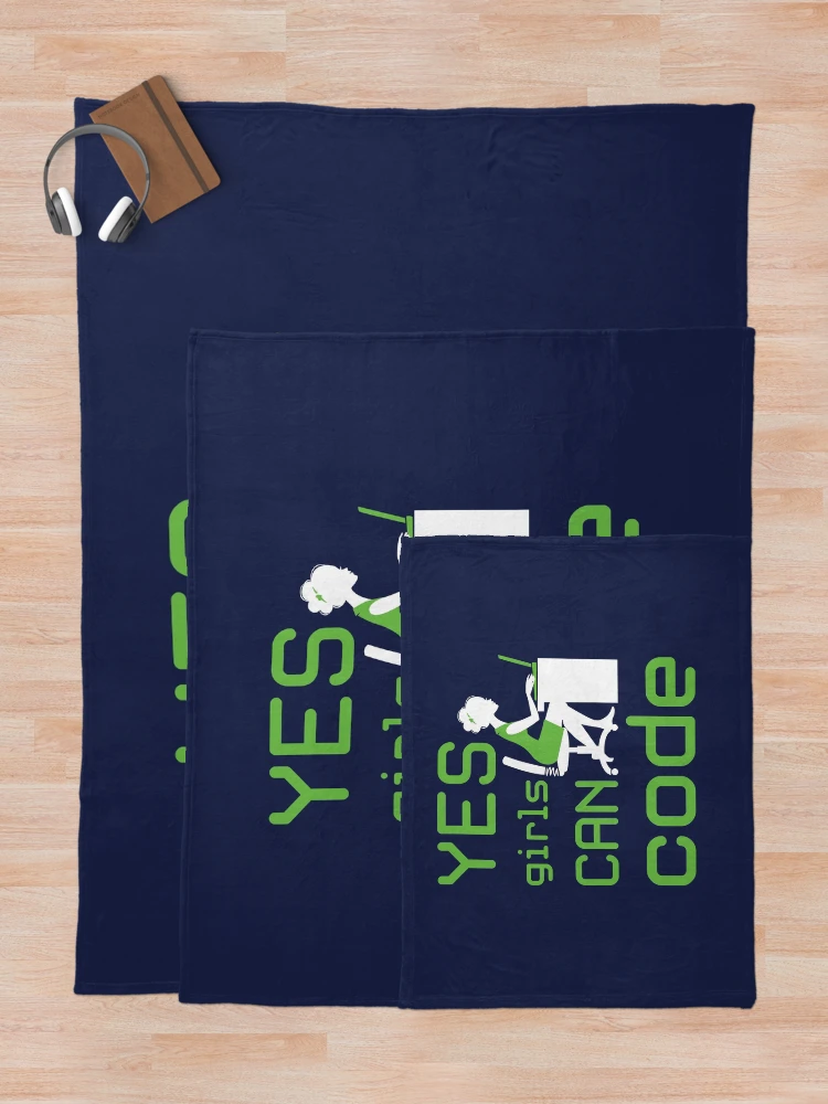 Thumbnail 5 of 6, Throw Blanket, Yes Girls Can Code Coder Coding Programmer Programming designed and sold by jaygo.