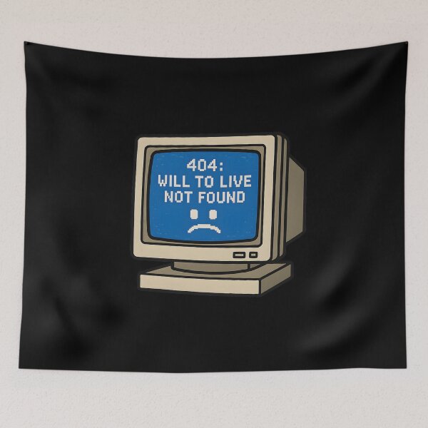 Item preview, 404: Will to Live Not Found (Glitch Error T‑Shirt) designed and sold by W.T.F.Prints.