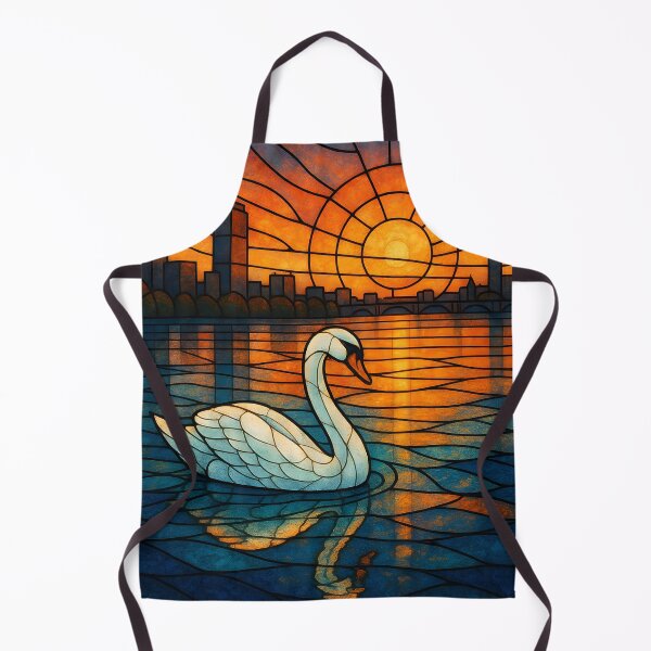 Artikelvorschau, Sonnenuntergang auf dem Charles River in Boston – Leuchtender Schwan aus Buntglas entworfen und verkauft von AetherLightArt.