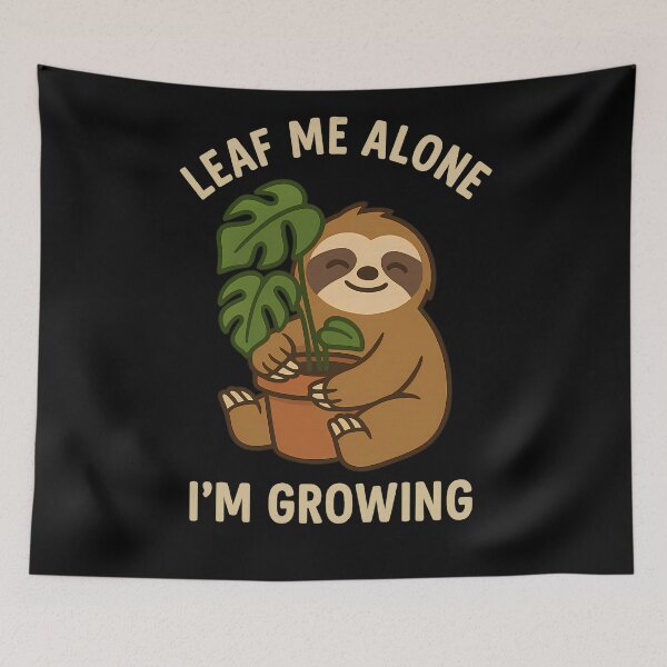 Item preview, Cute Sloth Hugging Plant Leaf Me Alone Funny Botanical Pun designed and sold by InkInduldge.
