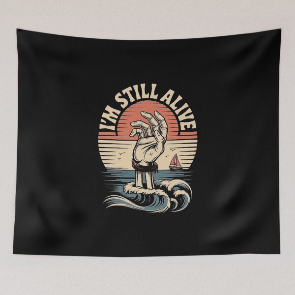 Item preview, Retro Surreal Hand Rising from Ocean Vintage Sunset Art designed and sold by love3617.