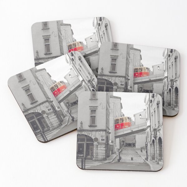 Item preview, Vieux Lyon Funicular - Selective Red on Black and White Photography designed and sold by CarolinaReina.