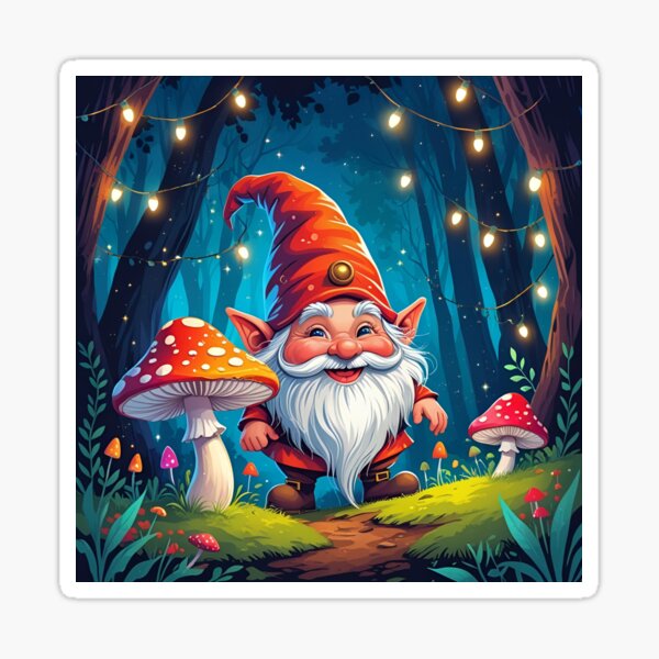 Item preview, Magical Gnome at Night with Magic Mushrooms  designed and sold by The Digital Collaboration .