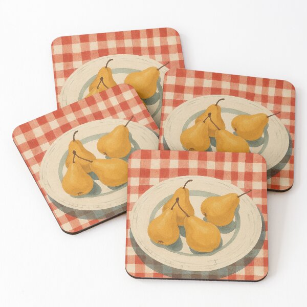Item preview, Vintage Pear Still Life – Rustic Kitchen Art with Gingham Tablecloth designed and sold by weirdfishes123.