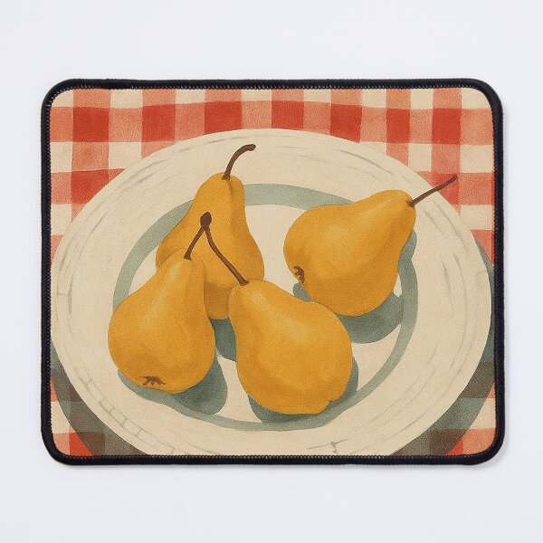 Item preview, Vintage Pear Still Life – Rustic Kitchen Art with Gingham Tablecloth designed and sold by weirdfishes123.