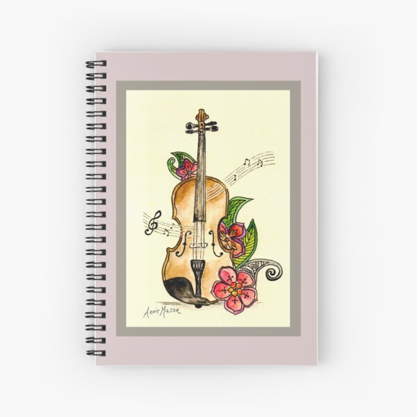 Aperçu de l'œuvre Violon et fleurs - aquarelle et stylo créée et vendue par Annie Mason Art.