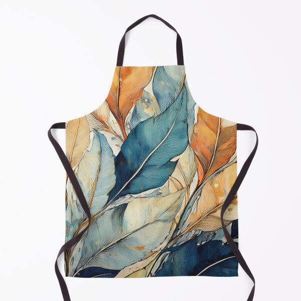 Item preview, Dusty blue and burnt orange leaves, Neutral VINTAGE leaves, boho beige watercolour botanical, neutral orange and green alcohol ink effect, green leafy autumn painting designed and sold by navitalidesign.