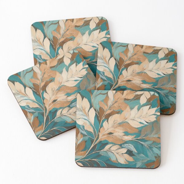 Item preview, Dusty blue and burnt orange leaves 2, Neutral VINTAGE leaves, boho beige watercolour botanical, neutral orange and green alcohol ink effect, green leafy autumn painting designed and sold by navitalidesign.