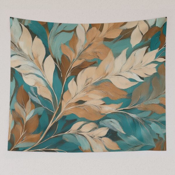 Item preview, Dusty blue and burnt orange leaves 2, Neutral VINTAGE leaves, boho beige watercolour botanical, neutral orange and green alcohol ink effect, green leafy autumn painting designed and sold by navitalidesign.