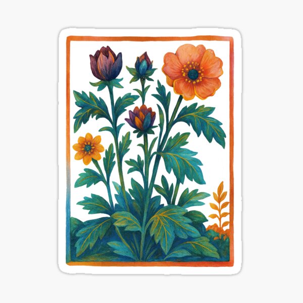Item preview, Panneau floral d'art populaire – Motif botanique vintage designed and sold by ArtfulWeave.