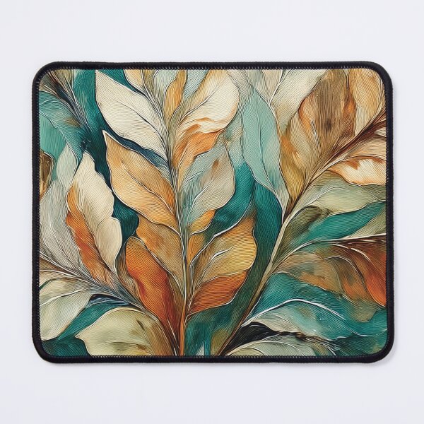 Item preview, Dusty blue and burnt orange leaves 3, Neutral VINTAGE leaves, boho beige watercolour botanical, neutral orange and green alcohol ink effect, green leafy autumn painting designed and sold by navitalidesign.