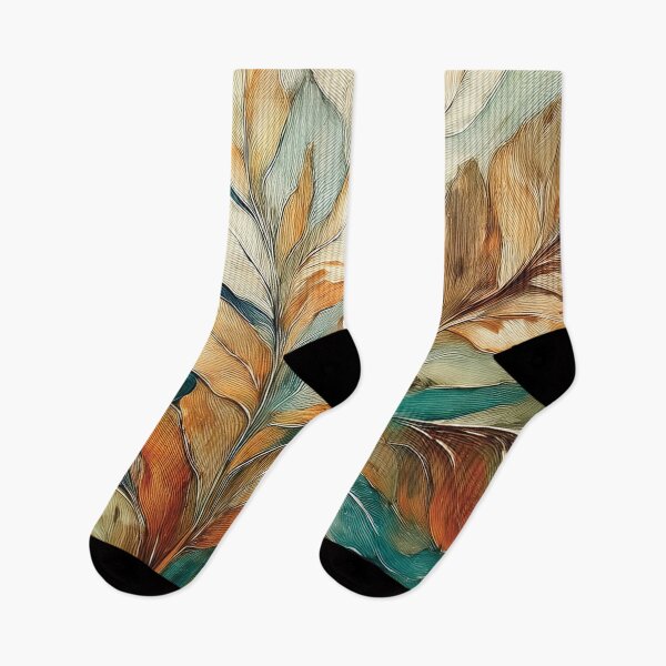 Item preview, Dusty blue and burnt orange leaves 3, Neutral VINTAGE leaves, boho beige watercolour botanical, neutral orange and green alcohol ink effect, green leafy autumn painting designed and sold by navitalidesign.