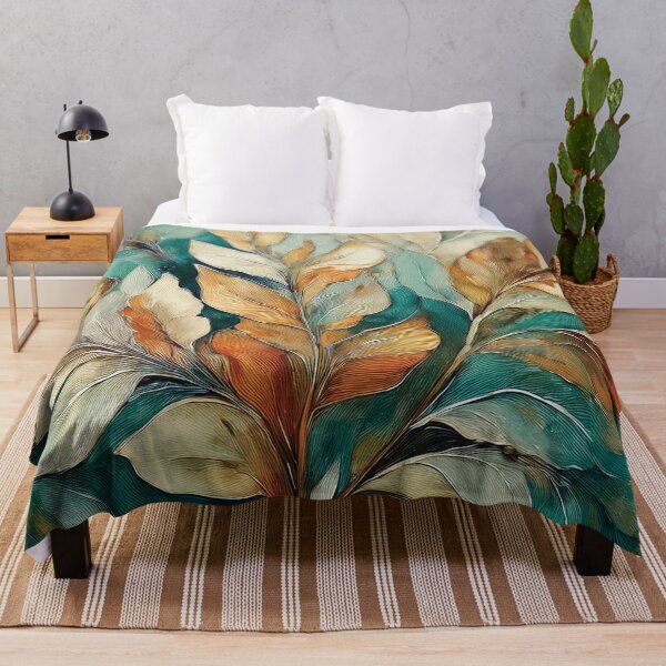 Item preview, Dusty blue and burnt orange leaves 3, Neutral VINTAGE leaves, boho beige watercolour botanical, neutral orange and green alcohol ink effect, green leafy autumn painting designed and sold by navitalidesign.