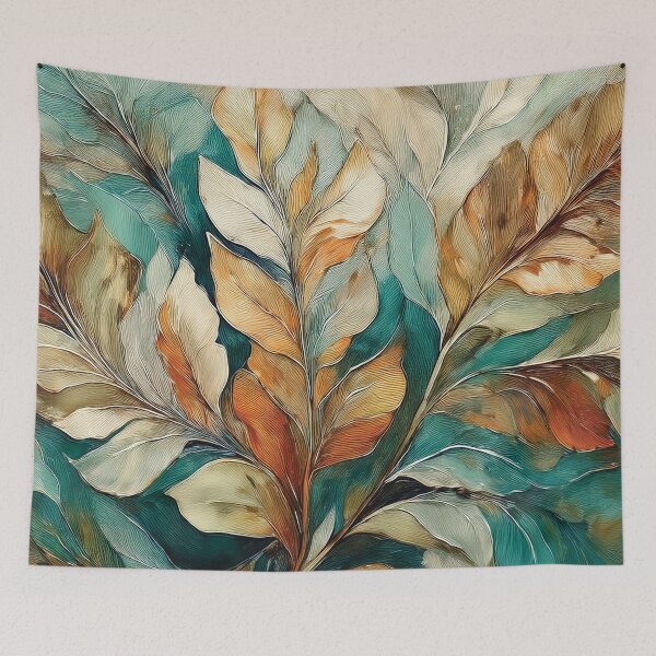 Item preview, Dusty blue and burnt orange leaves 3, Neutral VINTAGE leaves, boho beige watercolour botanical, neutral orange and green alcohol ink effect, green leafy autumn painting designed and sold by navitalidesign.