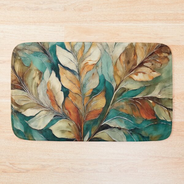 Item preview, Dusty blue and burnt orange leaves 3, Neutral VINTAGE leaves, boho beige watercolour botanical, neutral orange and green alcohol ink effect, green leafy autumn painting designed and sold by navitalidesign.