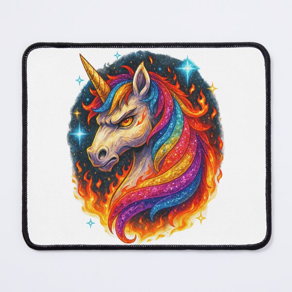 Item preview, Fiery Rainbow Unicorn – Mythical Fantasy Creature Art designed and sold by ArtfulWeave.