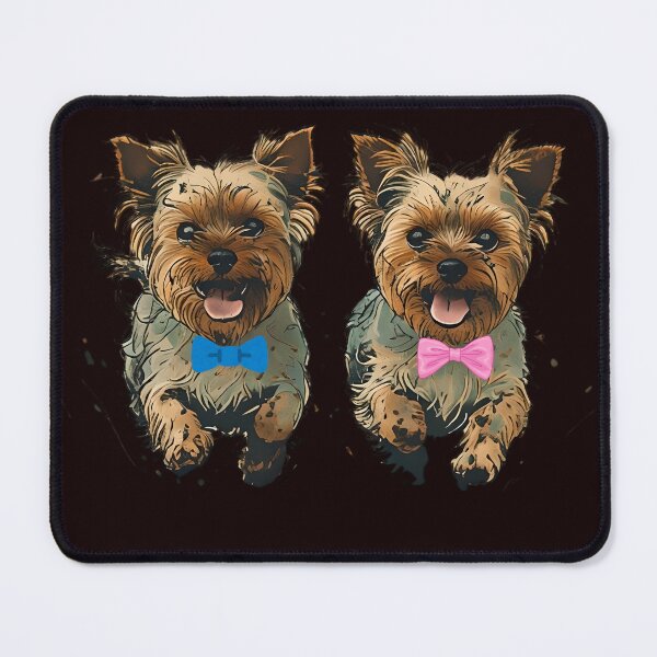 Item preview, Double the Zoomies – Running Yorkies with Blue and Pink Bows designed and sold by WHDProduction45.