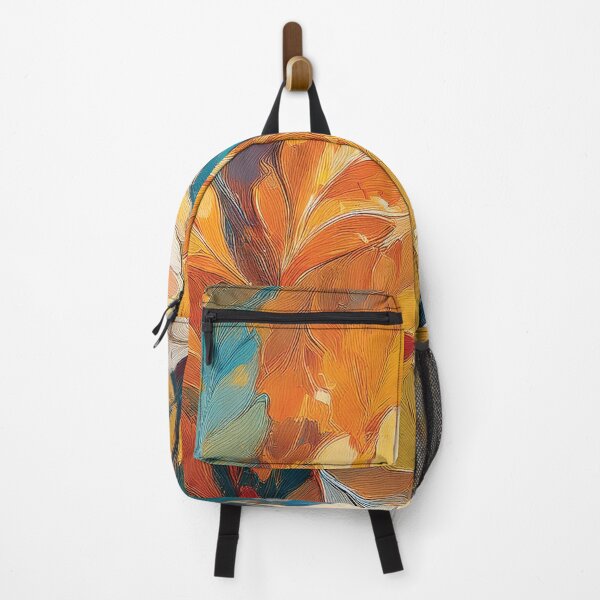Item preview, Multicolour rainbow colours and gold VINTAGE leaf botanicals oil painting, burnt orange and teal blue, leaf pattern autumn painting designed and sold by navitalidesign.