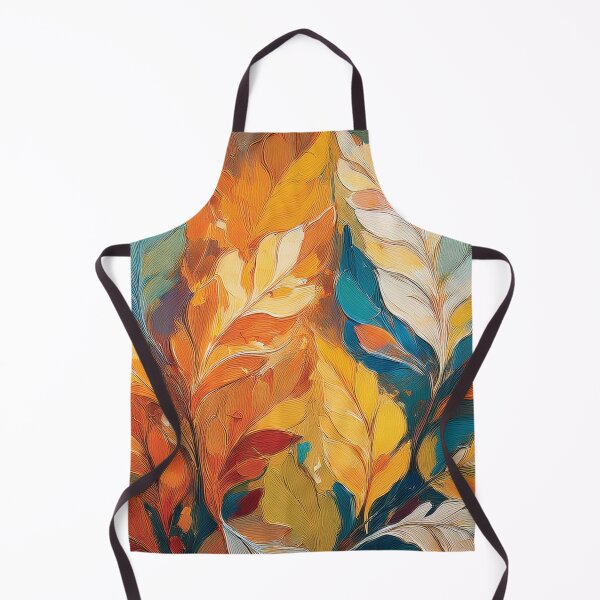 Item preview, Multicolour rainbow colours and gold VINTAGE leaf botanicals oil painting, burnt orange and teal blue, leaf pattern autumn painting designed and sold by navitalidesign.