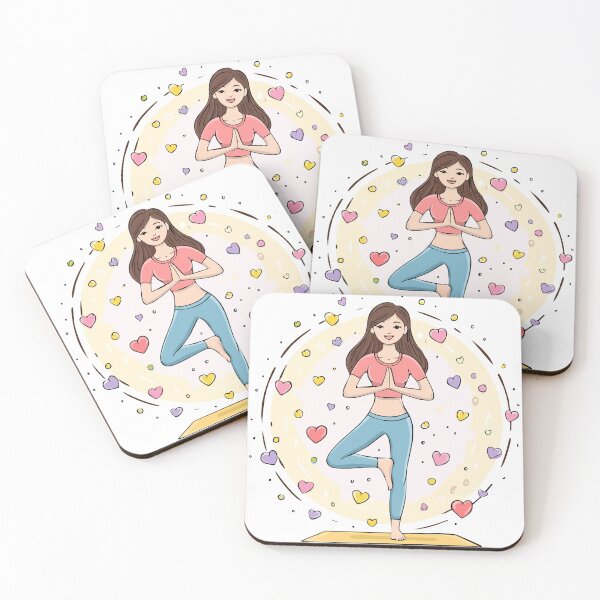 Item preview, Yoga pose standing, brunette woman, hearts, pastel colors designed and sold by angel-cat-22.