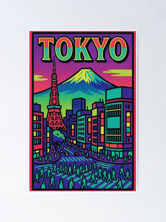 Retro Pop Art Tokyo Travel Poster | Vibrant Digital Japan Wall Art