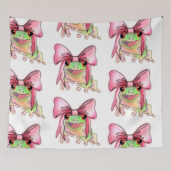 Item preview, Cute Cottagecore Frog with Big Pink Bow – animalzinhats designed and sold by Ashley’sAnimalz.