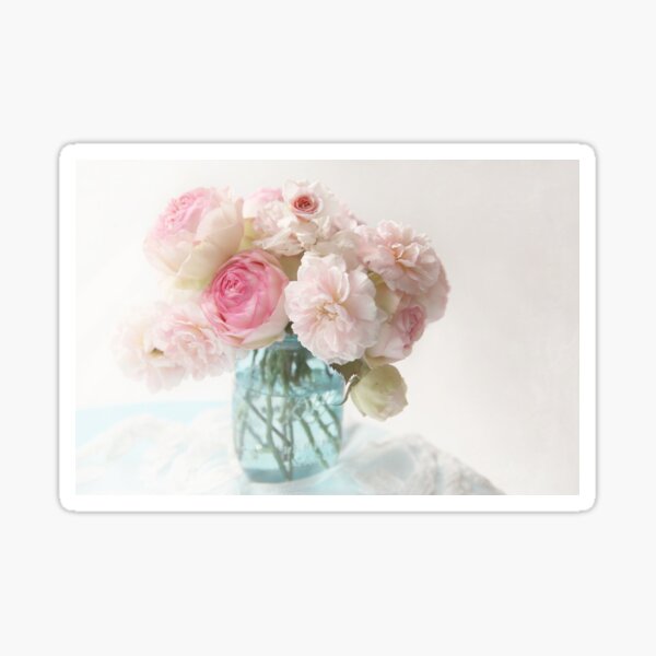 pink roses in blue jar Sticker