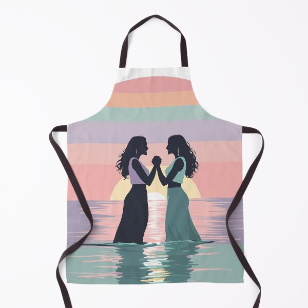 Item preview, Pastel Sunset Pride Art – Lesbian Couple Holding Hands | Minimalist LGBTQ+ Ocean Design designed and sold by LoliDesignShop.