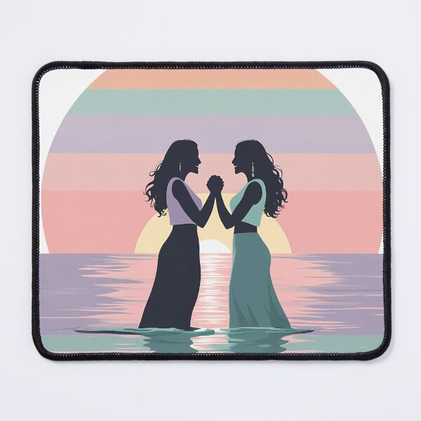 Item preview, Pastel Sunset Pride Art – Lesbian Couple Holding Hands | Minimalist LGBTQ+ Ocean Design designed and sold by LoliDesignShop.