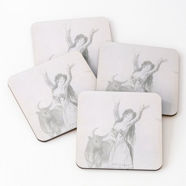 Item preview, 18th Century Sketch of a Spanish Girl Dancing with a Bull designed and sold by AnimaliaStar.