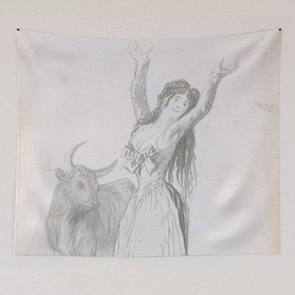 Item preview, 18th Century Sketch of a Spanish Girl Dancing with a Bull designed and sold by AnimaliaStar.