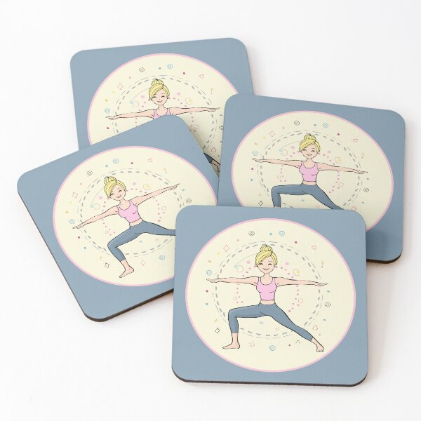 Item preview, Yoga Warrior Pose Illustration, blonde woman, light yellow pink designed and sold by angel-cat-22.