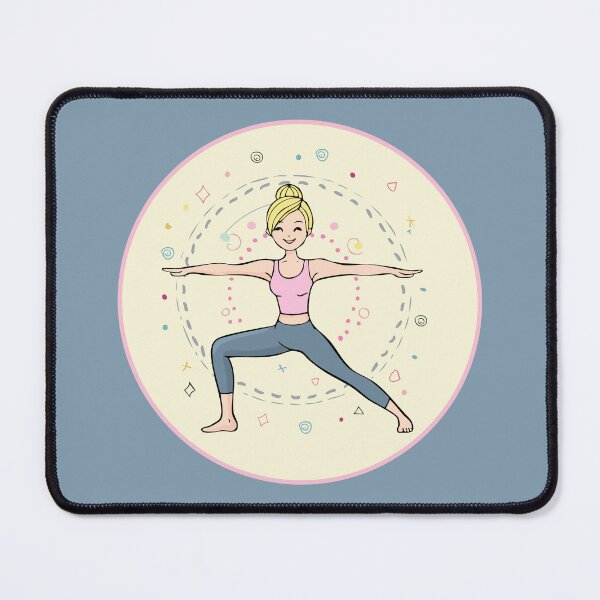 Item preview, Yoga Warrior Pose Illustration, blonde woman, light yellow pink designed and sold by angel-cat-22.