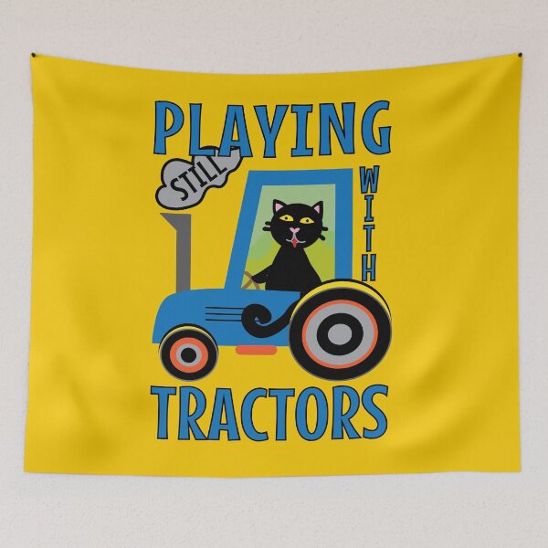 Item preview, Black cat farmer still playing with tractors designed and sold by fluffyfamcraft.
