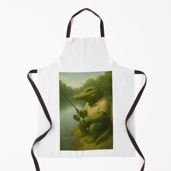 Item preview, Fishing Crocodile by the Lake – Whimsical Animal Art designed and sold by Animalistics.