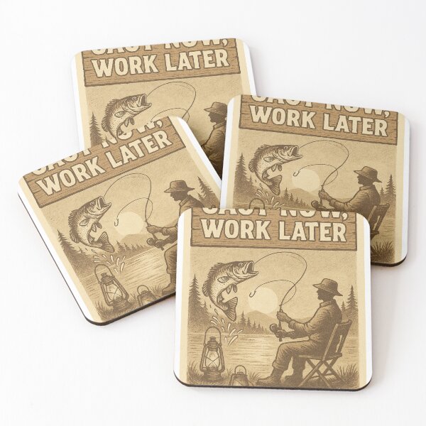 Item preview, Cast Now Work Later Vintage Fishing Scene designed and sold by dessertcruzing.