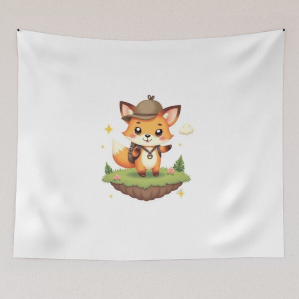 Item preview, Kawaii Fox Traveler Sticker – Cute Fox Waving in Pastel Forest designed and sold by CreatvShop.