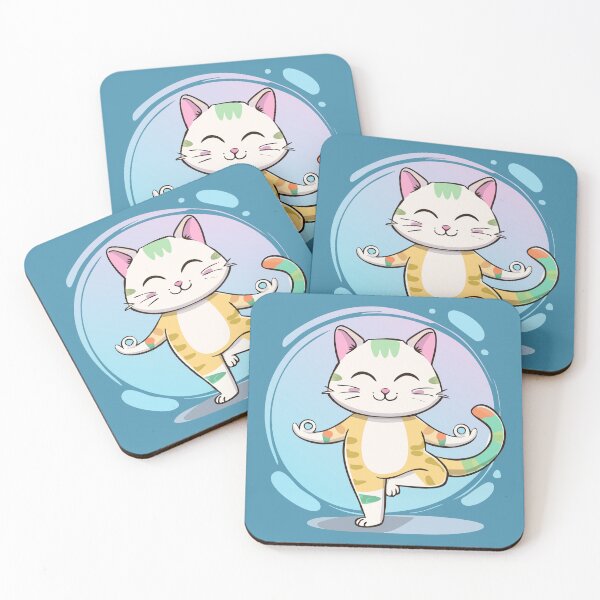 Item preview, Yoga cat cartoon in bright colors designed and sold by angel-cat-22.