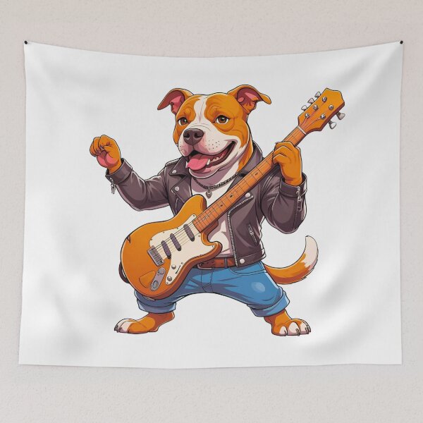 Item preview, Cute Rockstar Pitbull Cartoon – Fun Music Lover Dog Art designed and sold by Fredster1966.