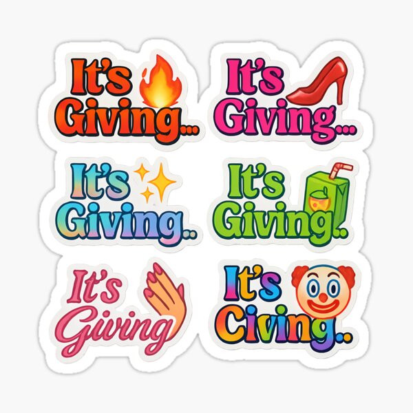 Item preview, It’s Giving… Vibes Pack – Trendy Meme Stickers Set (Slay, Clown, Sparkle, Juice, Fire, Glam) designed and sold by viral peels.