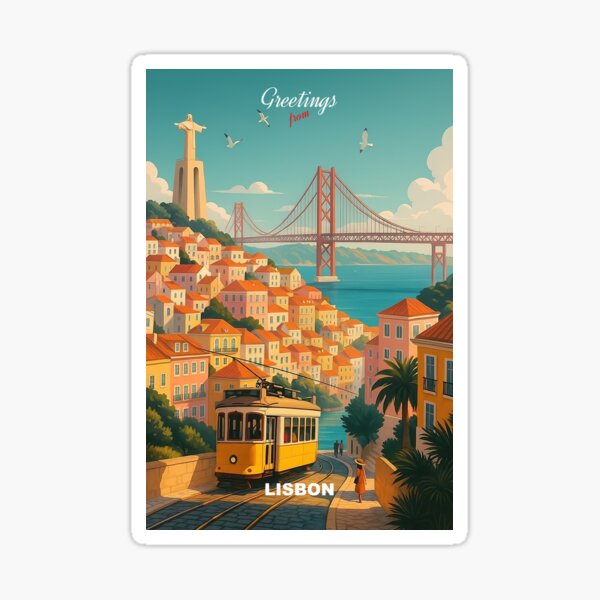 Item preview, Greetings from LISBON Portugal - Modern Colorful City View designed and sold by Earth Celebration Designs.