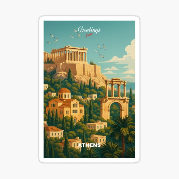 Item preview, Greetings from ATHENS Greece - Modern Colorful City View designed and sold by Earth Celebration Designs.