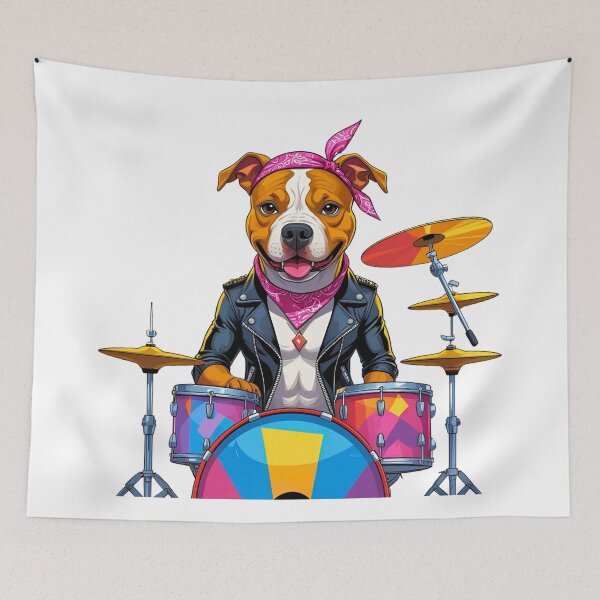 Item preview, Cute Rockstar Pitbull Cartoon – Fun Music Lover Dog Art designed and sold by Fredster1966.