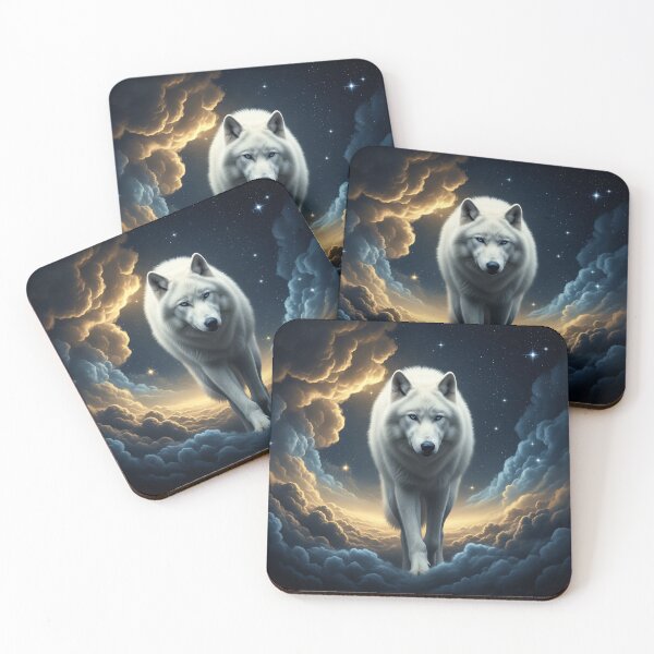 Item preview, Lone White Wolf Amidst Clouds and Stars - Spiritual Animal Fantasy Art designed and sold by DaisyHouse.