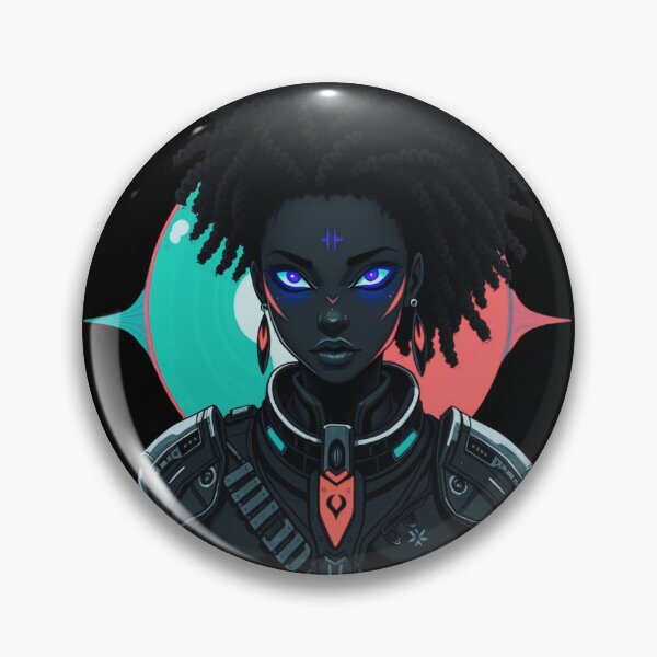 Item preview, Afrofuturist Warrior – Neon Cyber Guardian designed and sold by Rothnaric.